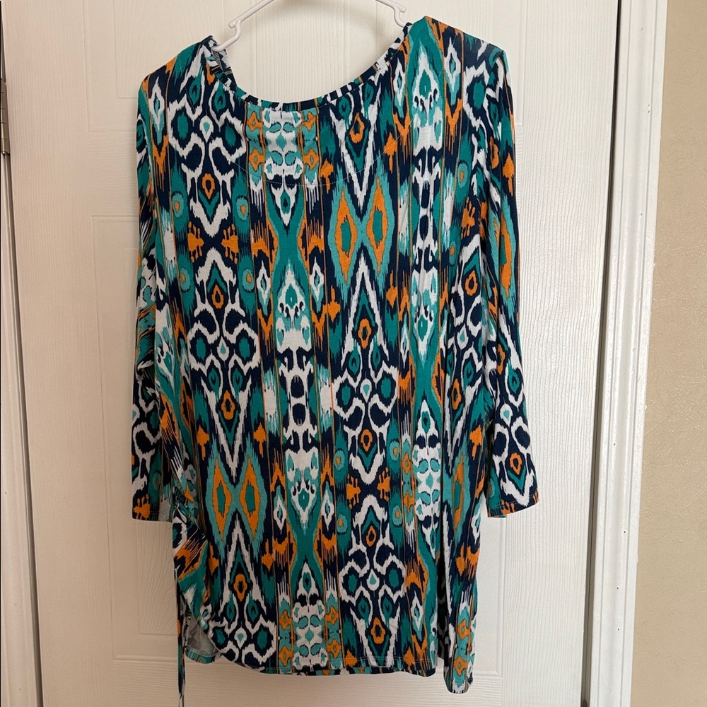⭐️Ruby Rd. Teal and Orange Patterned Top - Picture 3 of 6